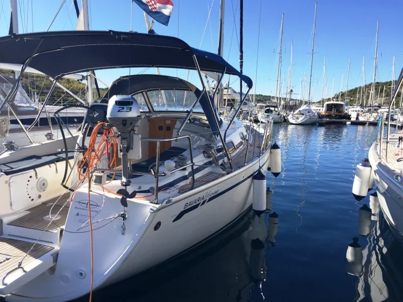Exterior view of Skippy, a Bavaria 34 Cruiser sailboat at Primošten, Croatia