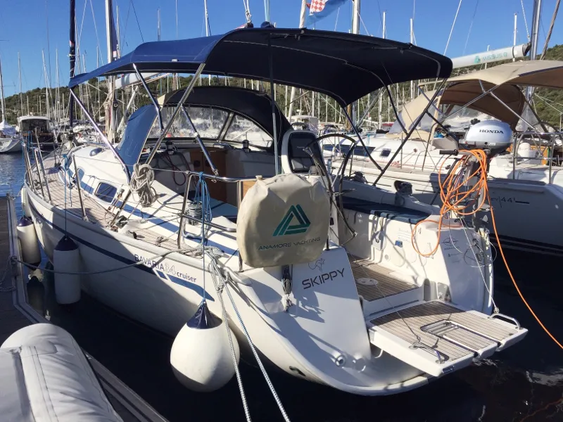 Exterior view of Skippy, a Bavaria 34 Cruiser sailboat at Primošten, Croatia