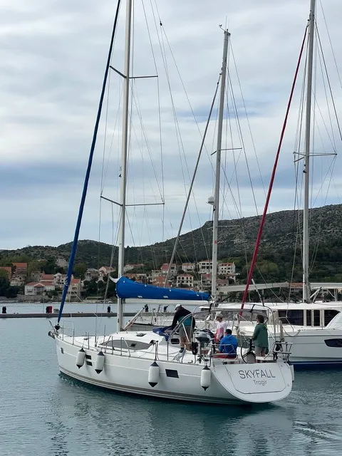 Exterior view of Skyfall, a Elan Impression 45 sailboat at Betina, Croatia