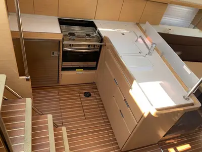 Galley of Skyfall, a Elan Impression 45 sailboat at Betina, Croatia