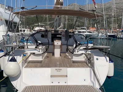 Cockpit of Skyfall, a Elan Impression 45 sailboat at Betina, Croatia
