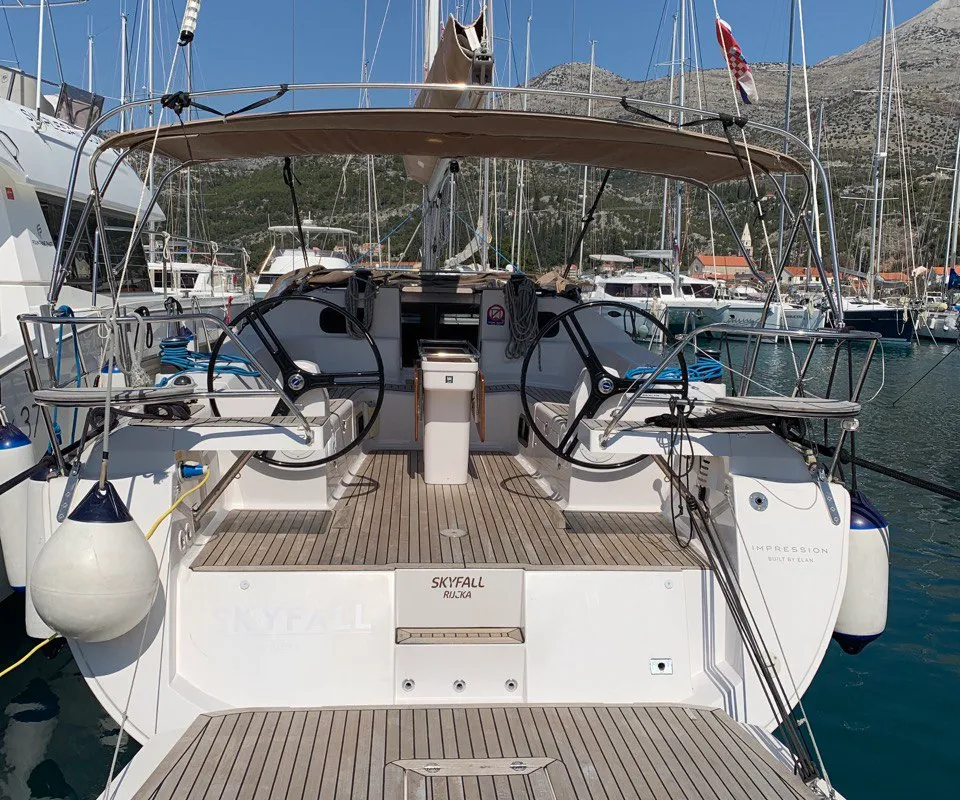 Cockpit of Skyfall, a Elan Impression 45 sailboat at Betina, Croatia