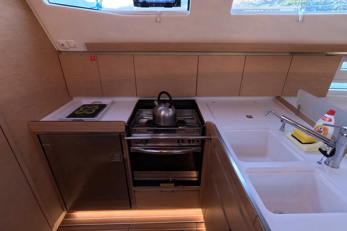 Galley of Skyfall, a Elan Impression 45 sailboat at Betina, Croatia