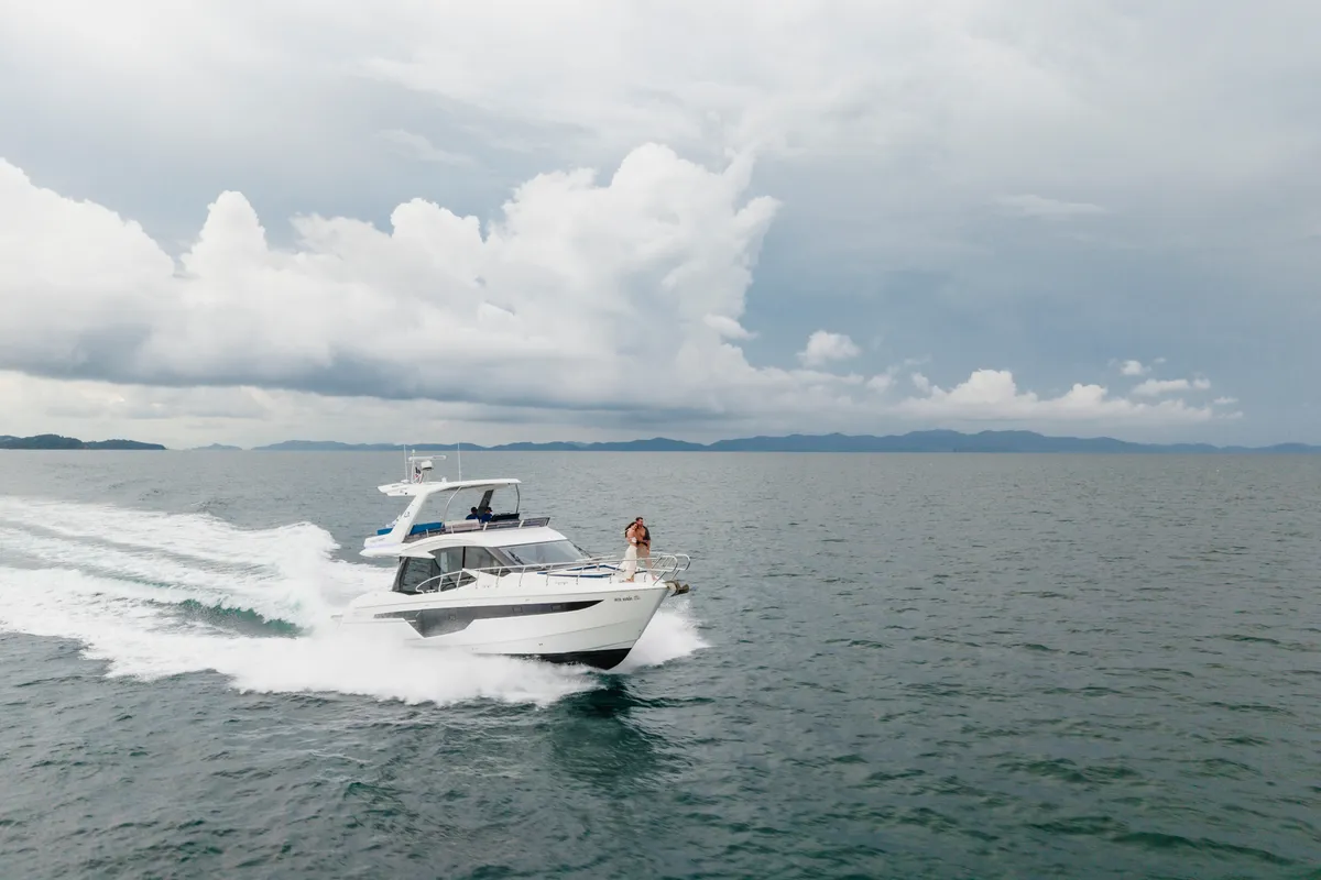 Liquid Asset, a Galeon 500 Fly motor yacht at Ko Kaeo, Thailand