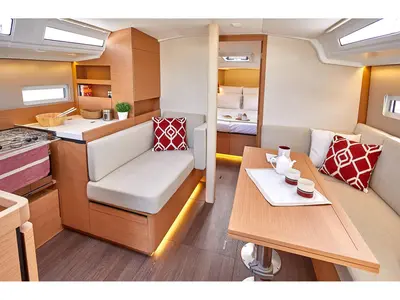 Salon of Jeanneau Sun Odyssey 410, a sailboat at Skiathos, Greece