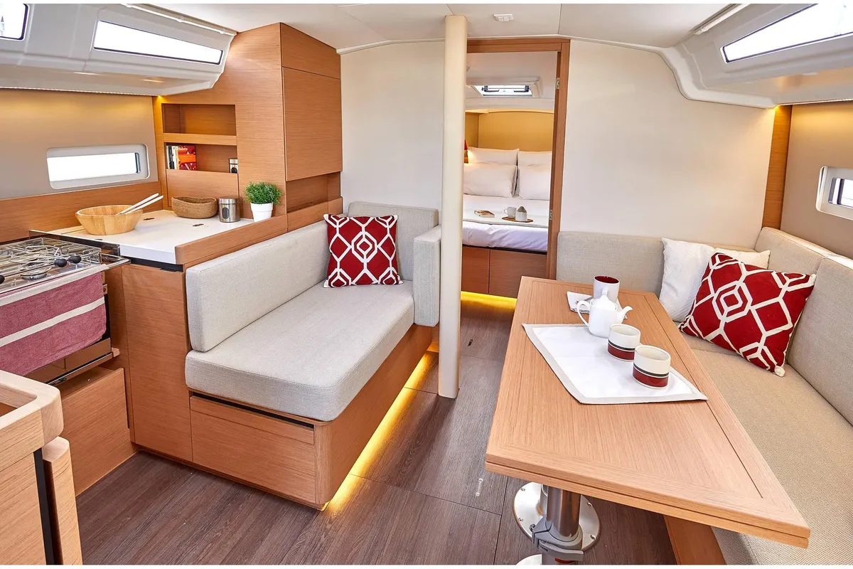 Salon of Jeanneau Sun Odyssey 410, a sailboat at Skiathos, Greece