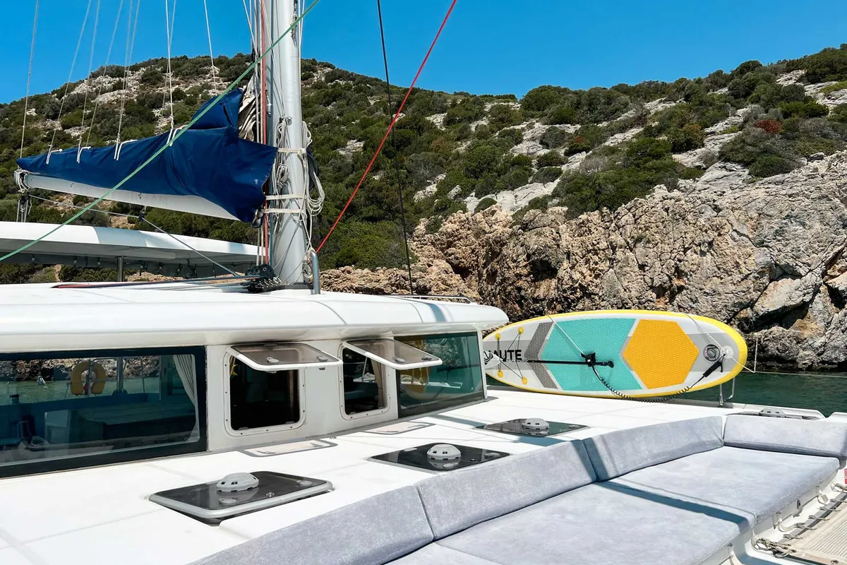 Deck of Comfort, a Lagoon 420 catamaran at Bodrum, Turkey