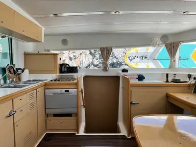 Galley of Comfort, a Lagoon 420 catamaran at Bodrum, Turkey