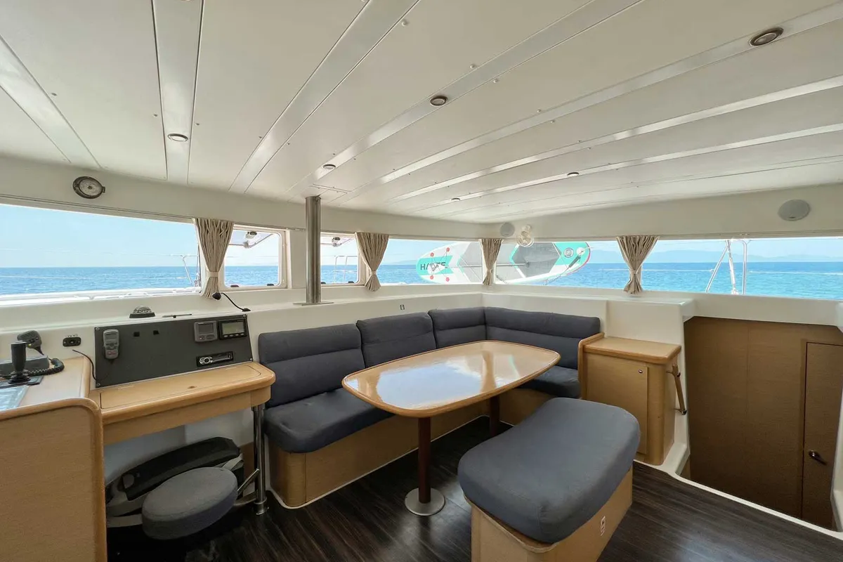 Salon of Comfort, a Lagoon 420 catamaran at Bodrum, Turkey