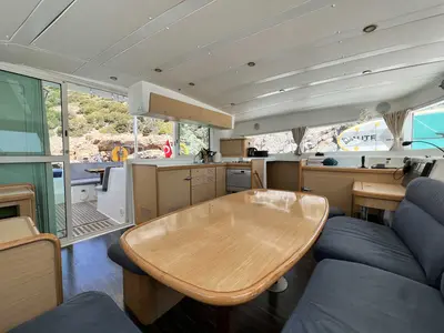 Salon of Comfort, a Lagoon 420 catamaran at Bodrum, Turkey