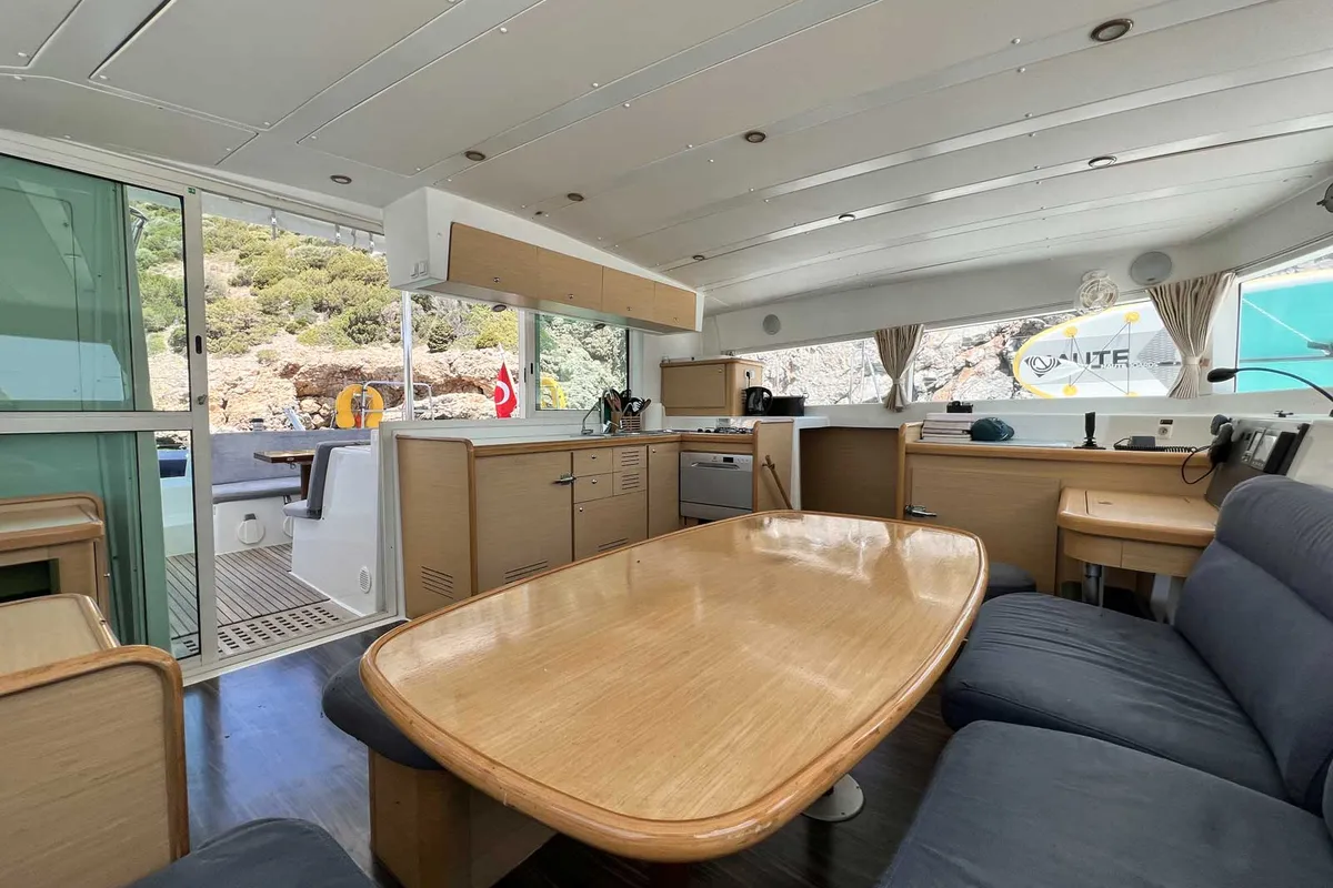 Salon of Comfort, a Lagoon 420 catamaran at Bodrum, Turkey