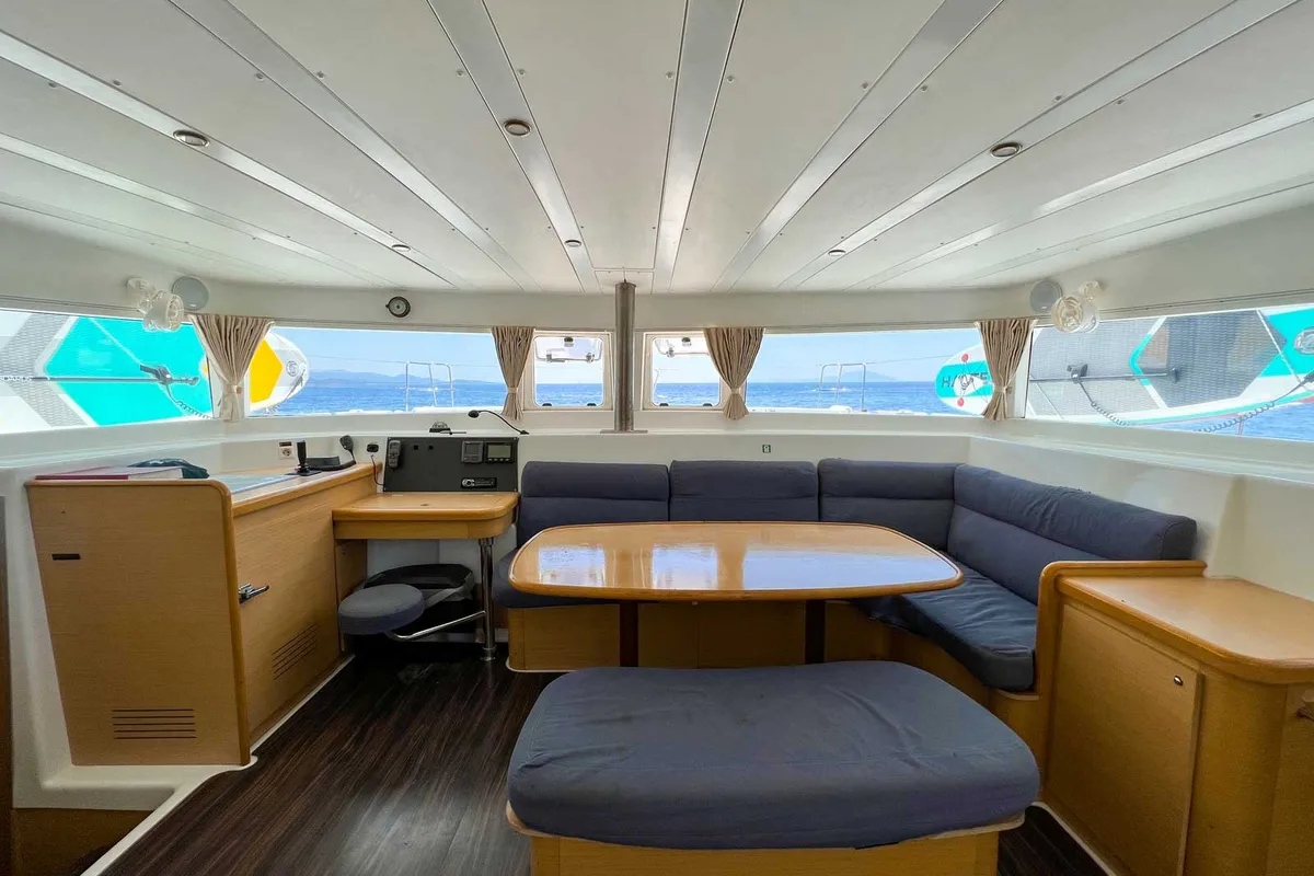 Salon of Comfort, a Lagoon 420 catamaran at Bodrum, Turkey