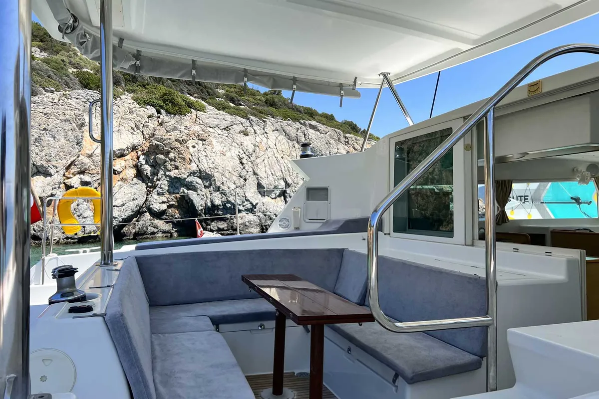 Deck of Comfort, a Lagoon 420 catamaran at Bodrum, Turkey