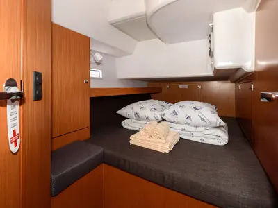 Cabin on Factor X, a Bavaria Cruiser 46 sailboat at Trogir, Croatia