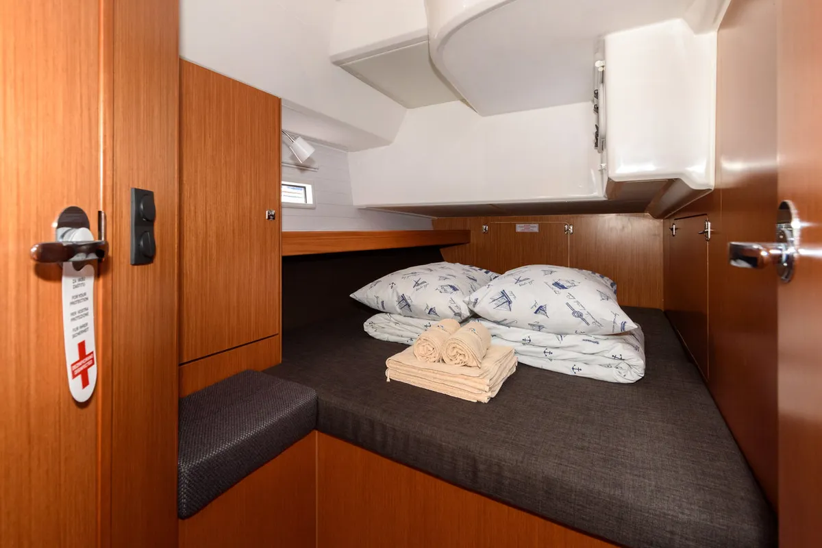 Cabin on Factor X, a Bavaria Cruiser 46 sailboat at Trogir, Croatia