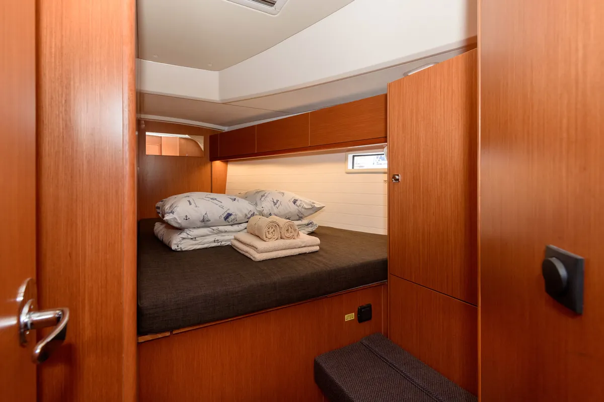 Cabin on Factor X, a Bavaria Cruiser 46 sailboat at Trogir, Croatia