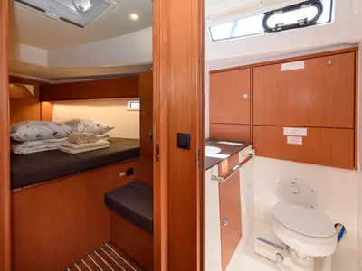 Head on Factor X, a Bavaria Cruiser 46 sailboat at Trogir, Croatia