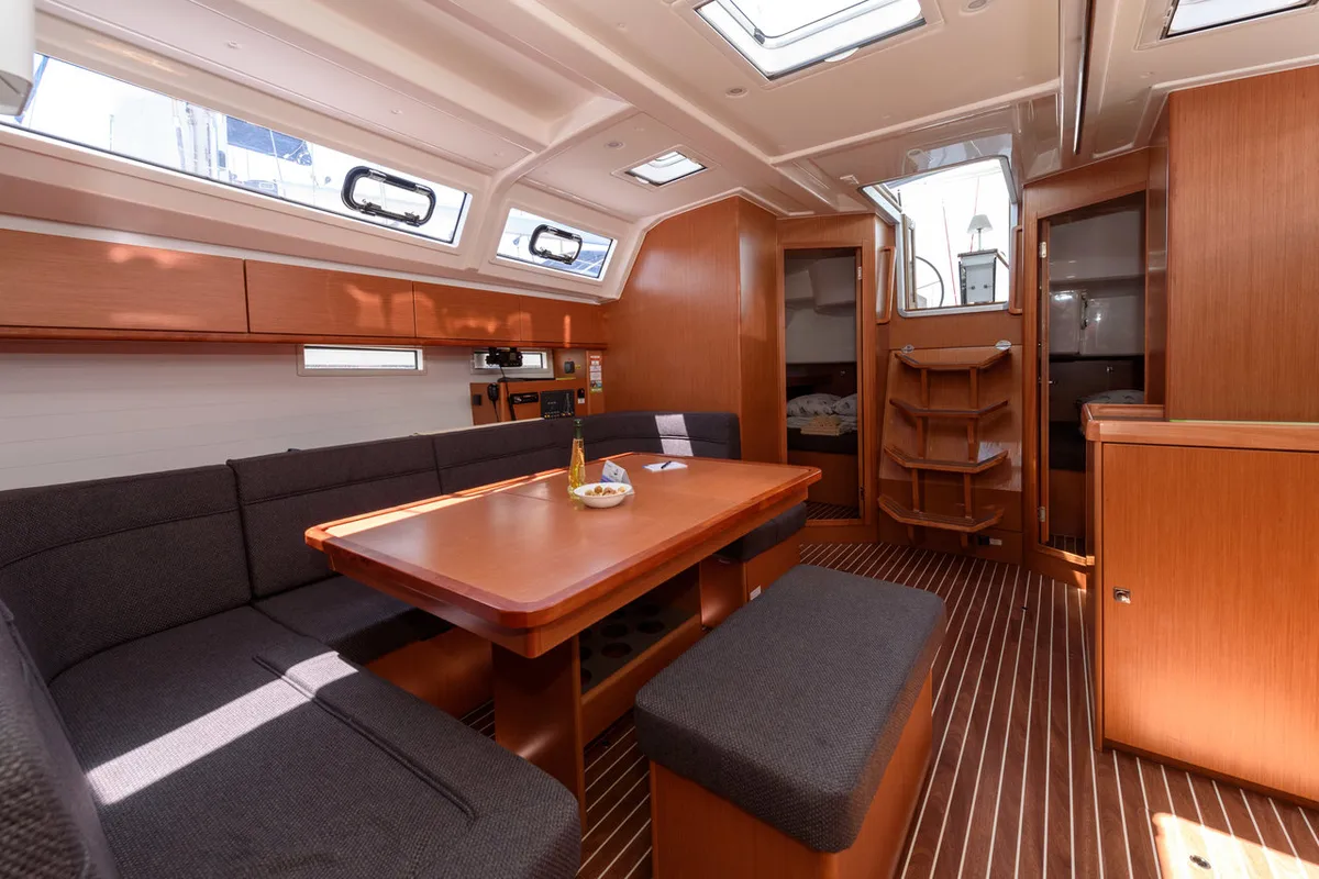 Salon of Factor X, a Bavaria Cruiser 46 sailboat at Trogir, Croatia