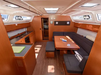 Salon of Factor X, a Bavaria Cruiser 46 sailboat at Trogir, Croatia