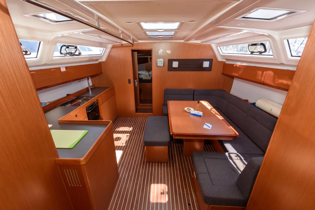 Salon of Factor X, a Bavaria Cruiser 46 sailboat at Trogir, Croatia