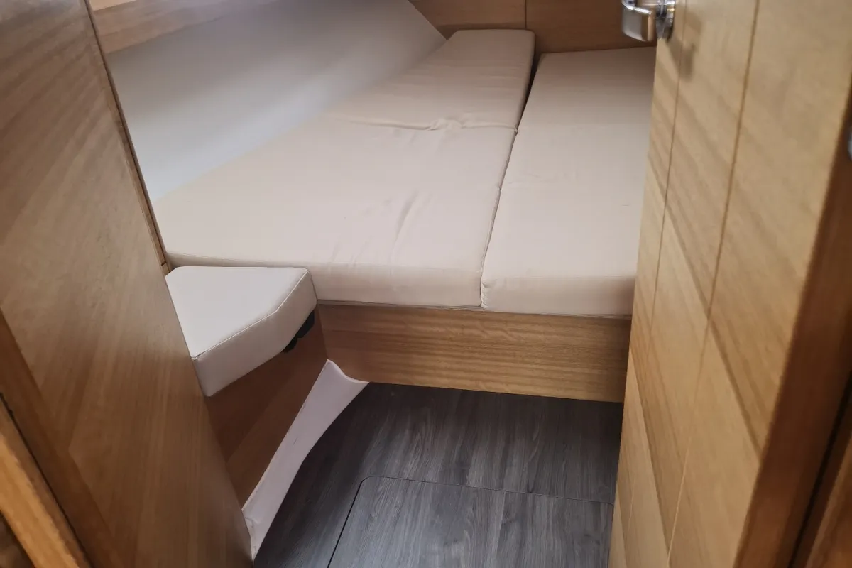 Cabin on Fjaka, a Elan Impression 45.1 sailboat at Punat, Croatia