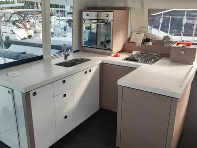 Galley of Gloria, a Fountaine Pajot Astrea 42 catamaran at Fethiye, Turkey