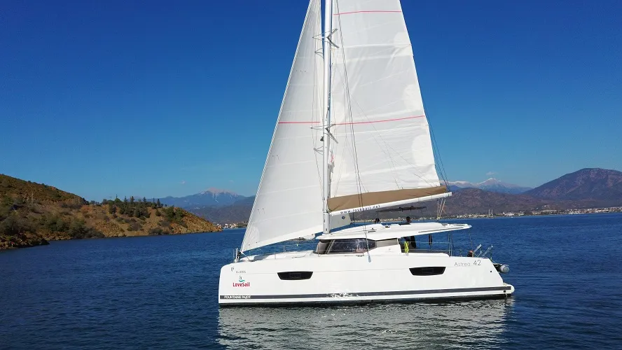 Gloria, a Fountaine Pajot Astrea 42 catamaran at Fethiye, Turkey