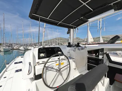 Cockpit of Sophie, a Lagoon 42 catamaran at Grad Trogir, Croatia