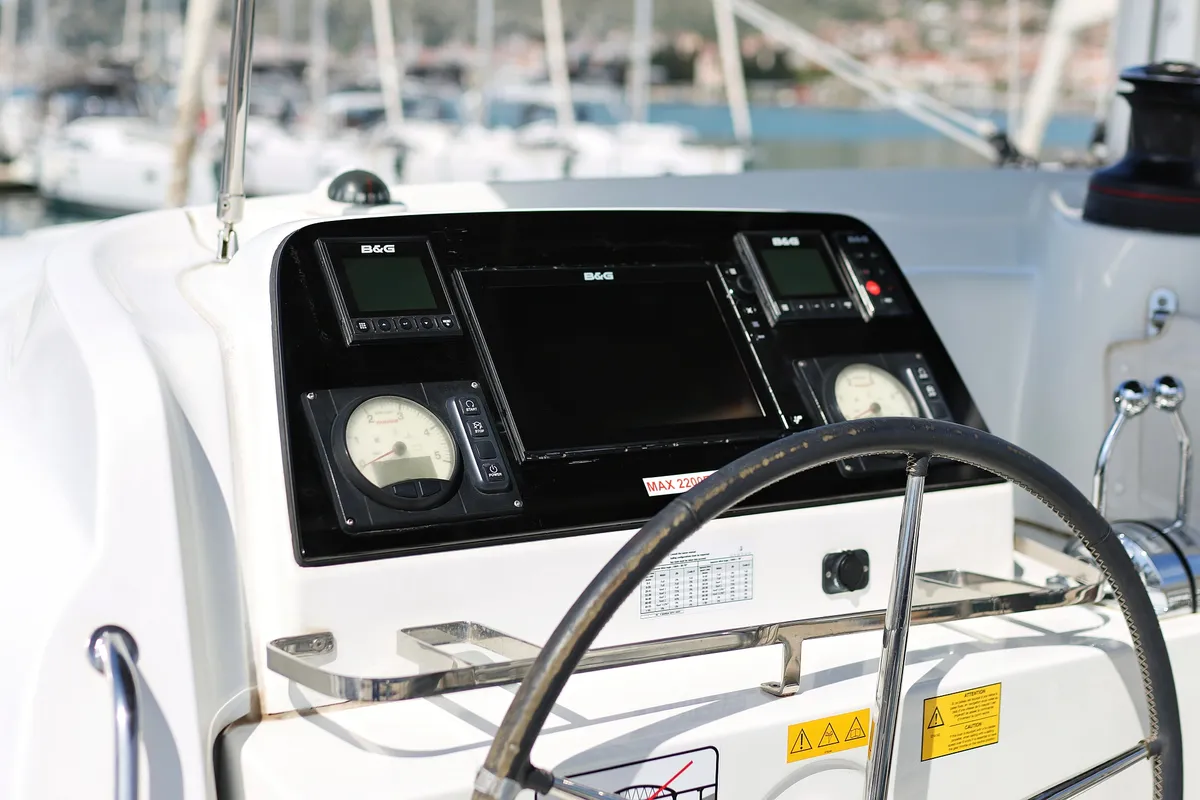 Cockpit of Sophie, a Lagoon 42 catamaran at Grad Trogir, Croatia