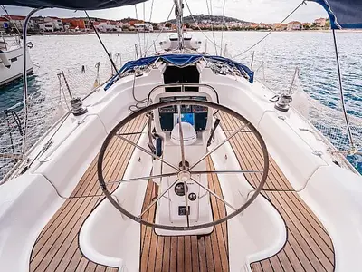 Cockpit of Dolkar, a Bavaria Cruiser 36 sailboat at Betina, Croatia