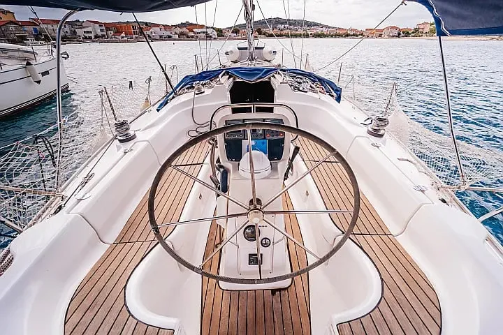Cockpit of Dolkar, a Bavaria Cruiser 36 sailboat at Betina, Croatia