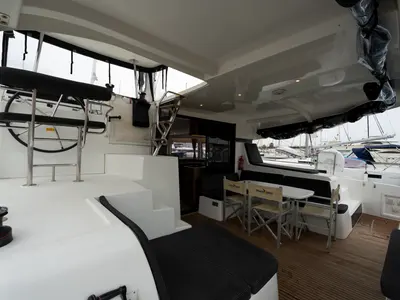 Deck of Cappero - Standard line, a Lagoon 42 catamaran at Salerno, Italy