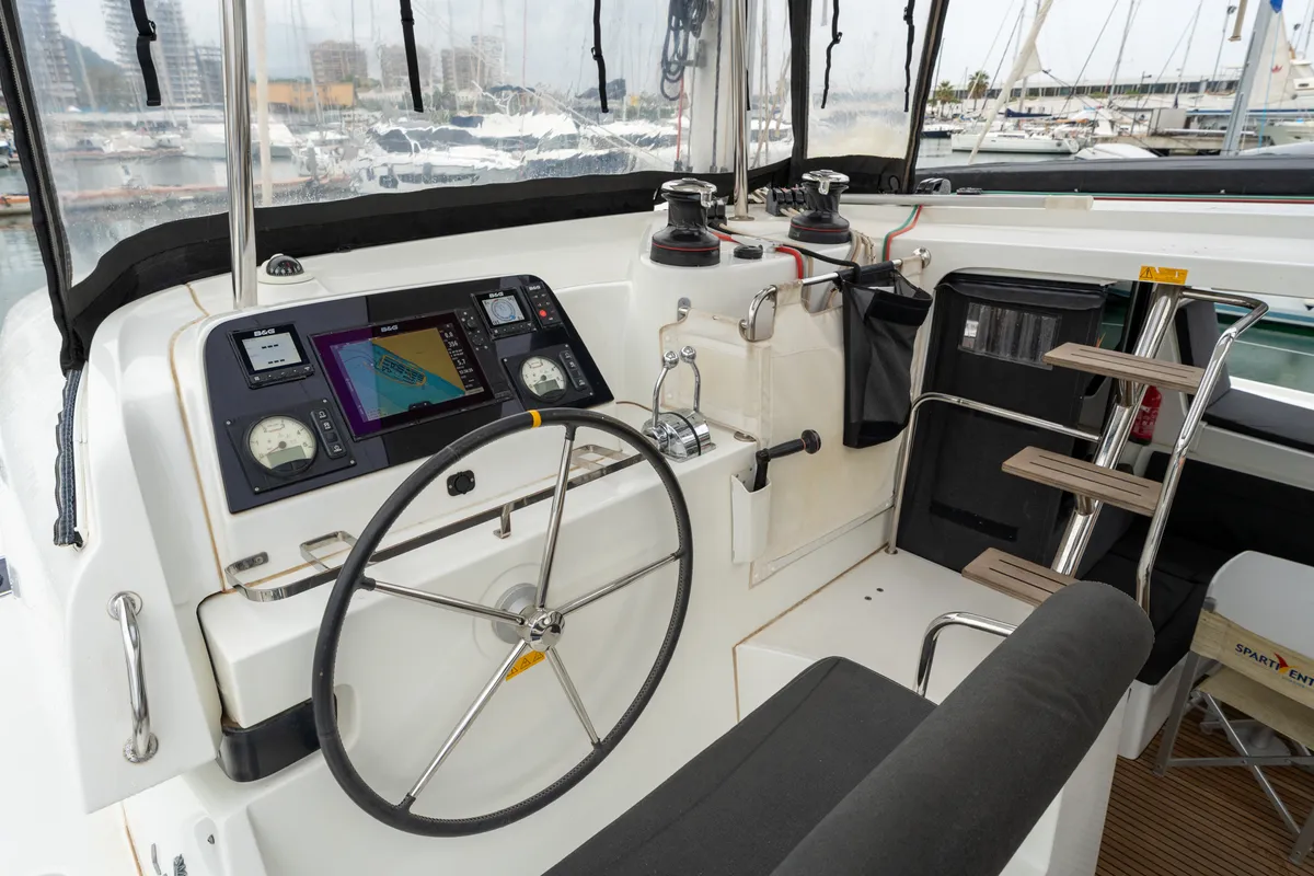 Cockpit of Cappero - Standard line, a Lagoon 42 catamaran at Salerno, Italy