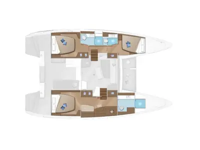 Floor plan of Synchronicity, a Lagoon 42 catamaran at Papeete, France
