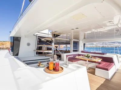 Deck of KING OF DIAMONDS, a Lagoon 560 catamaran at Athens, Greece