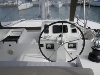 Cockpit of DOUBLE TROUBLE II, a Lagoon 450 catamaran at Općina Sukošan, Croatia