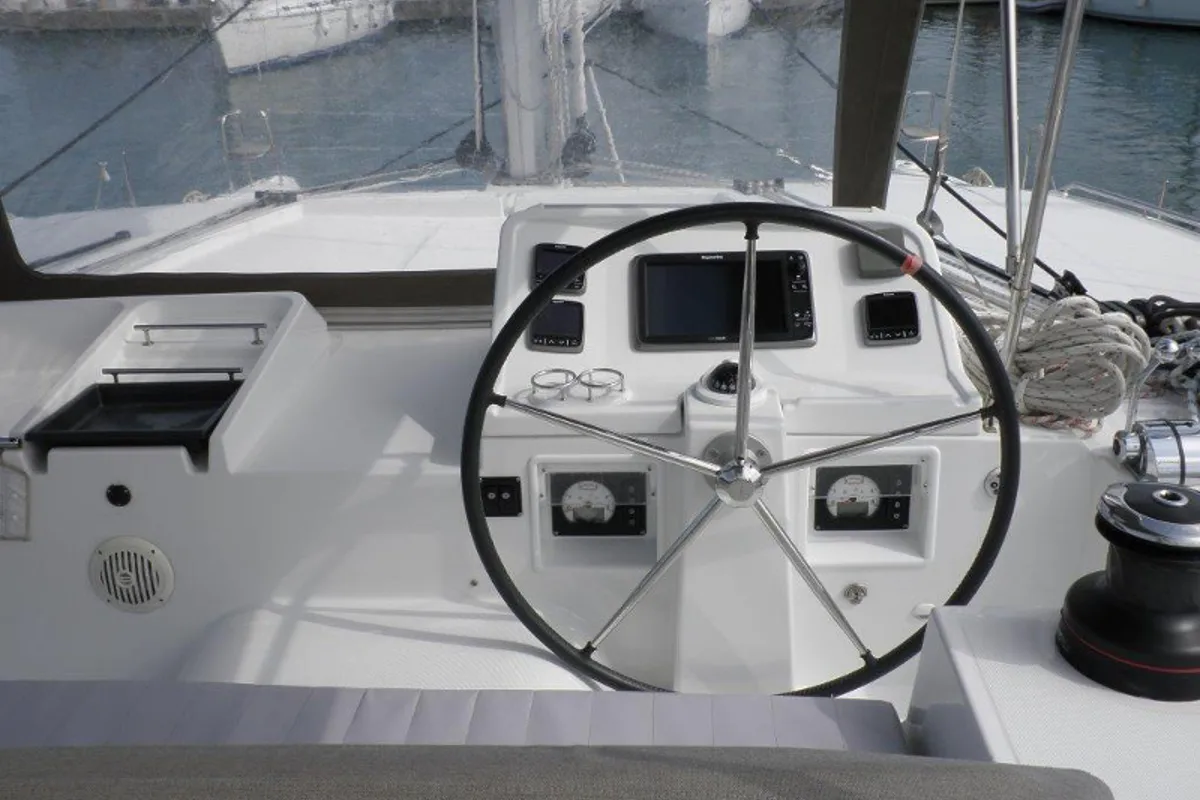 Cockpit of DOUBLE TROUBLE II, a Lagoon 450 catamaran at Općina Sukošan, Croatia