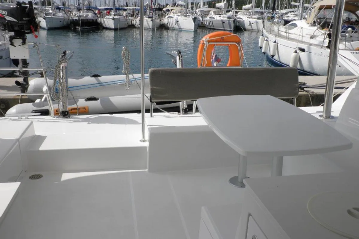 Deck of DOUBLE TROUBLE II, a Lagoon 450 catamaran at Općina Sukošan, Croatia