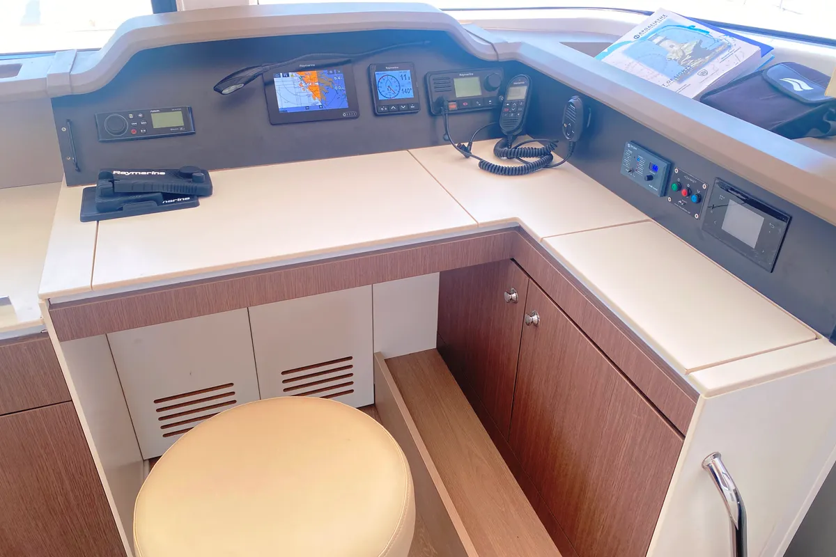 Cockpit of Princess Bali 4.1, a Bali 4.1 catamaran at Municipal Unit of Lefkada, Greece