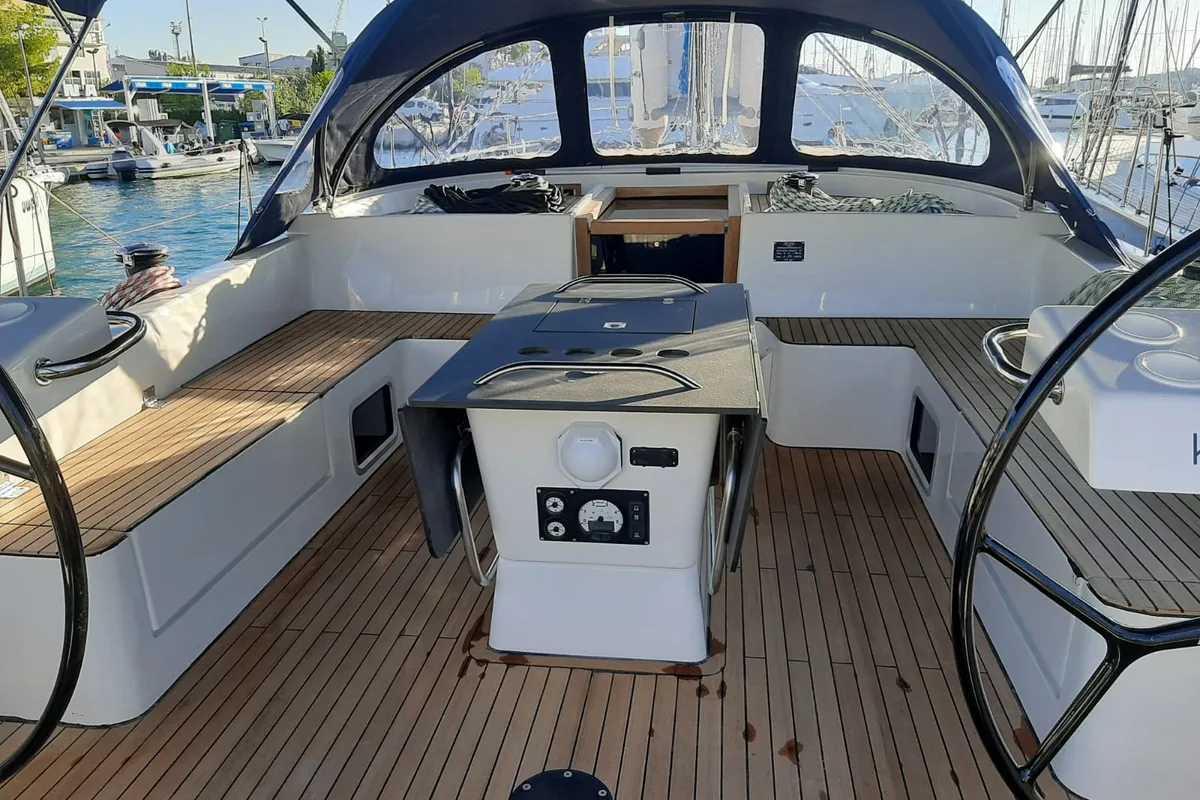 Cockpit of My Wave, a D&D Kufner 54 Exclusive sailboat at Trogir, Croatia