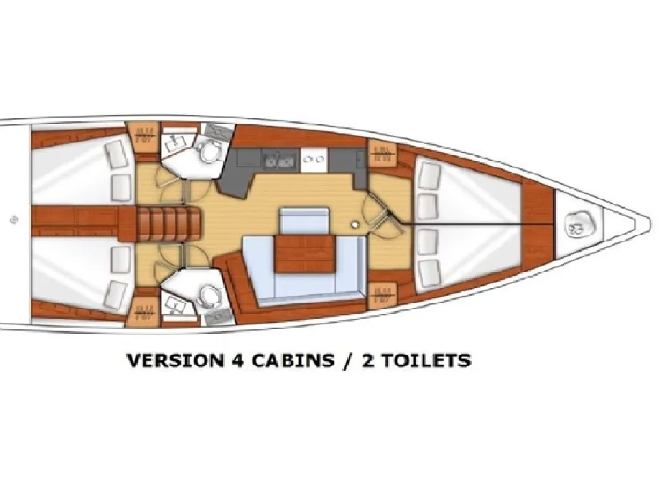 Floor plan of Soffia, a Beneteau Oceanis 45 sailboat at Puntone di Scarlino, Italy