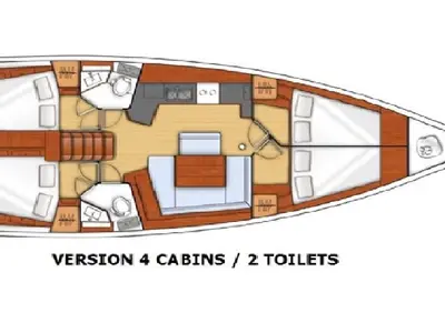 Floor plan of Soffia, a Beneteau Oceanis 45 sailboat at Puntone di Scarlino, Italy