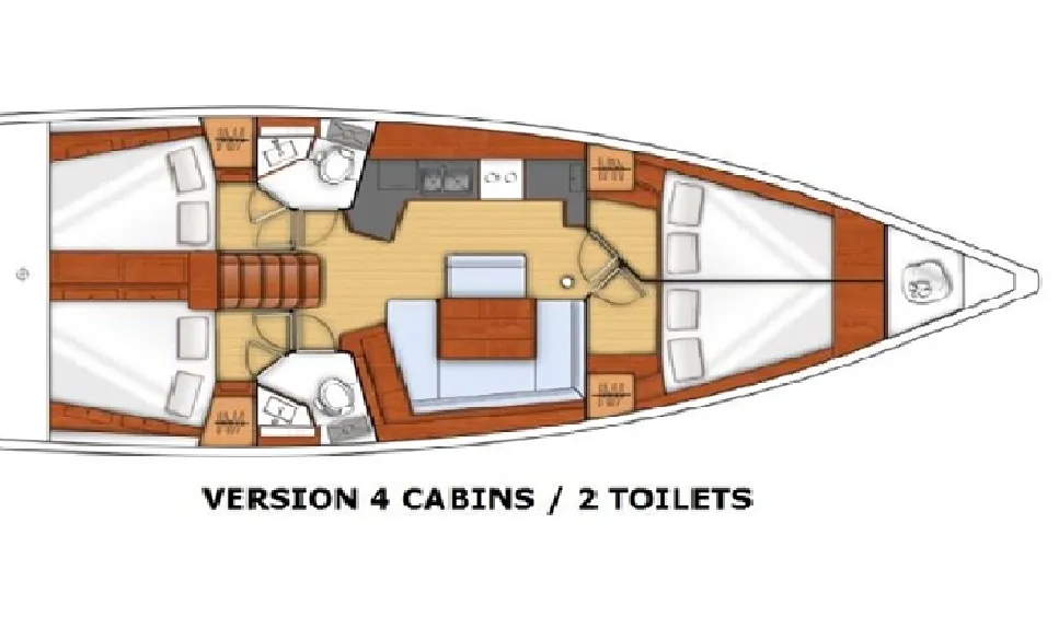 Floor plan of Soffia, a Beneteau Oceanis 45 sailboat at Puntone di Scarlino, Italy