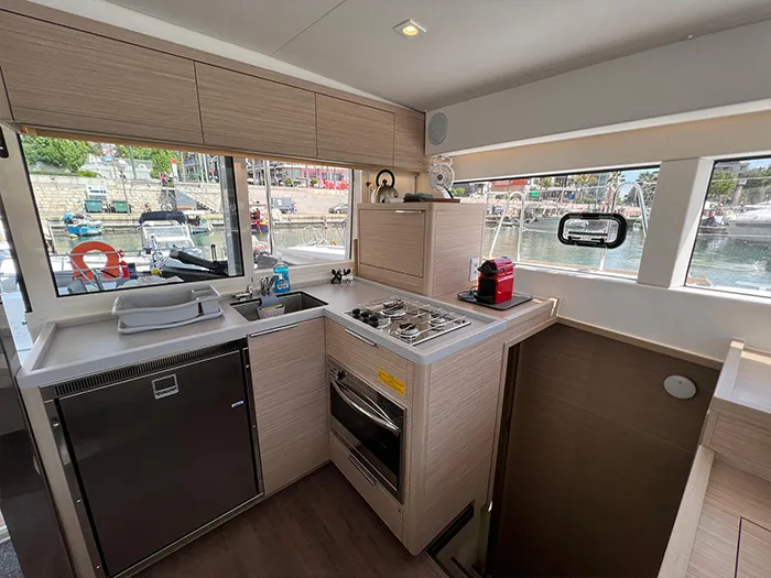 Galley of Aelia, a Lagoon 40 catamaran at Piraeus, Greece