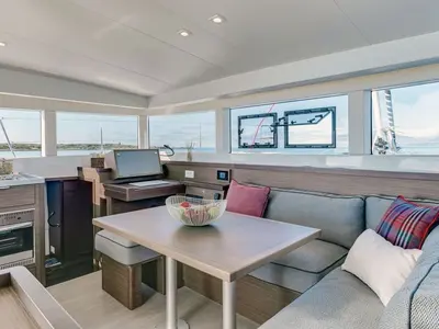 Salon of Aelia, a Lagoon 40 catamaran at Piraeus, Greece