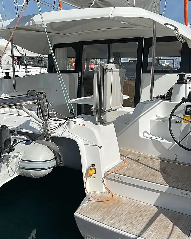 Deck of White Ivy, a Excess 11 - 4 + 1 + 1 cab. catamaran at Grad Trogir, Croatia
