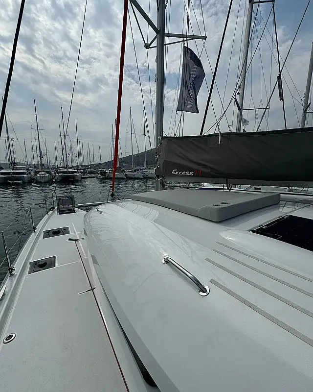 Deck of White Ivy, a Excess 11 - 4 + 1 + 1 cab. catamaran at Grad Trogir, Croatia