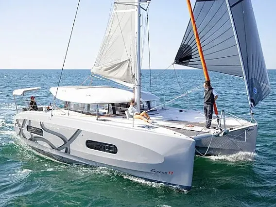Exterior view of White Ivy, a Excess 11 - 4 + 1 + 1 cab. catamaran at Grad Trogir, Croatia