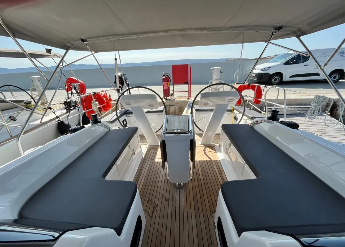 Cockpit of Avra, a Hanse 458 sailboat at Municipal Unit of Lefkada, Greece