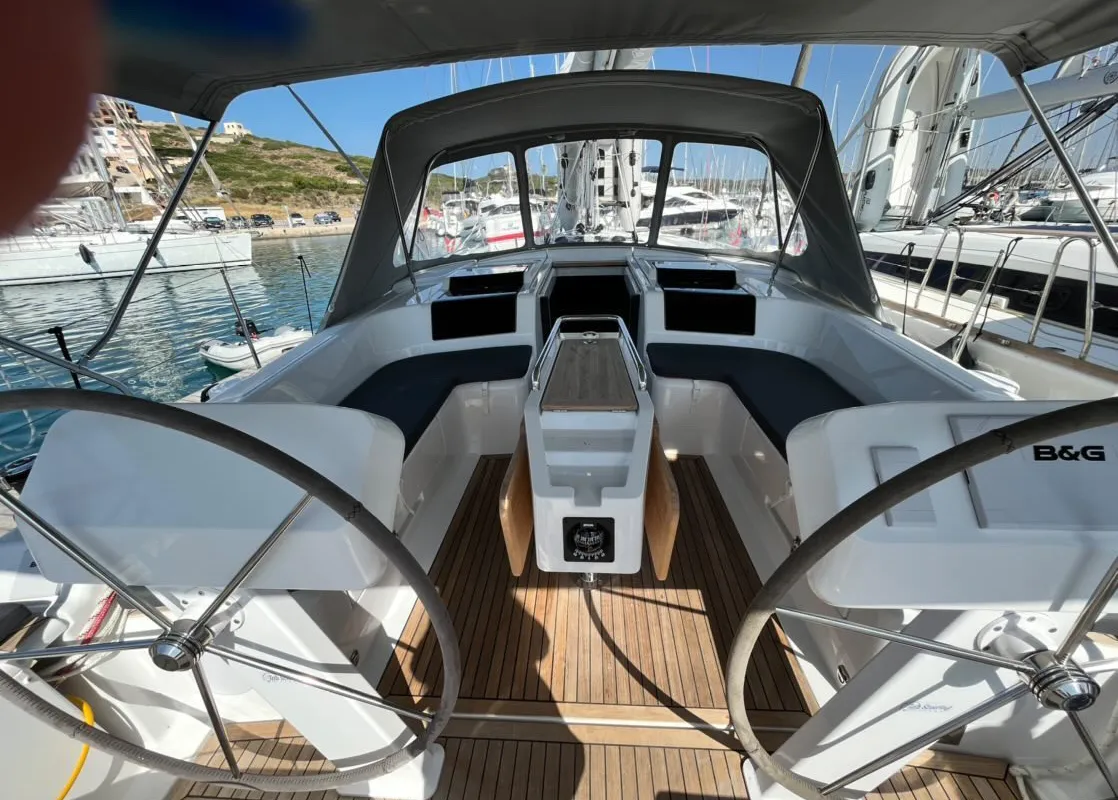 Cockpit of Avra, a Hanse 458 sailboat at Municipal Unit of Lefkada, Greece